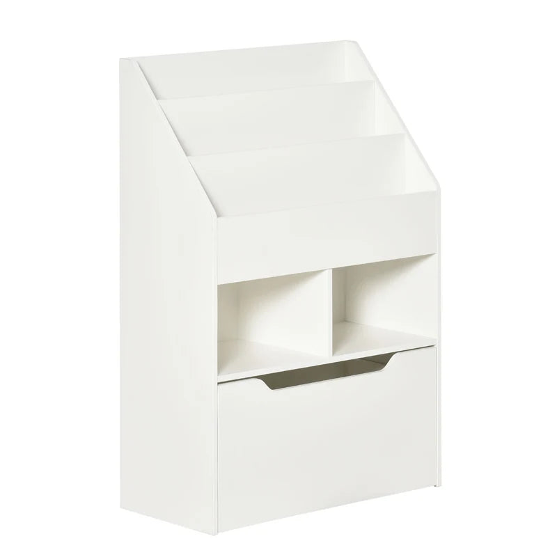Kids Bookcase Multi-Shelf Book Rack with Mobile Drawer – White