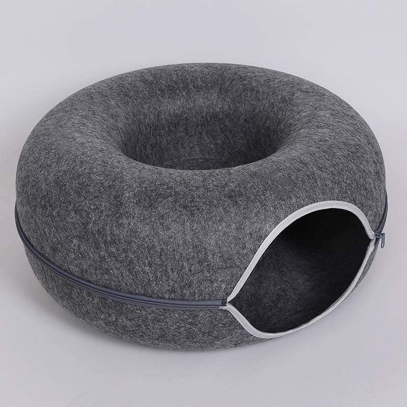 Donut Cat Tunnel Bed – Natural Felt Pet Cave