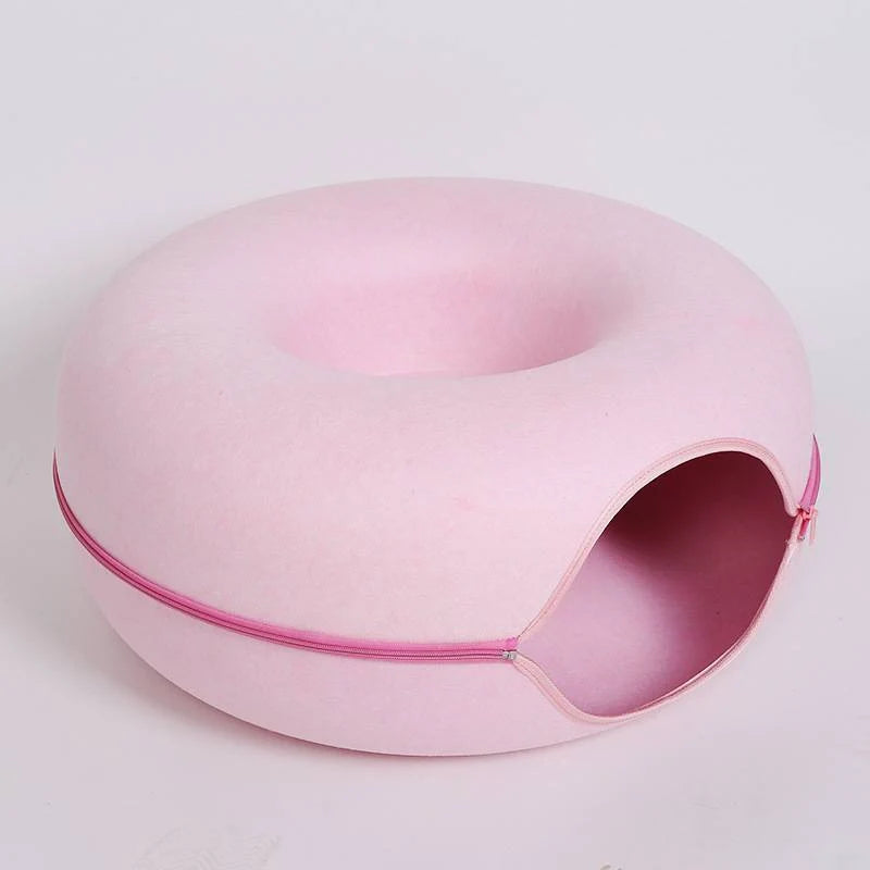 Donut Cat Tunnel Bed – Natural Felt Pet Cave